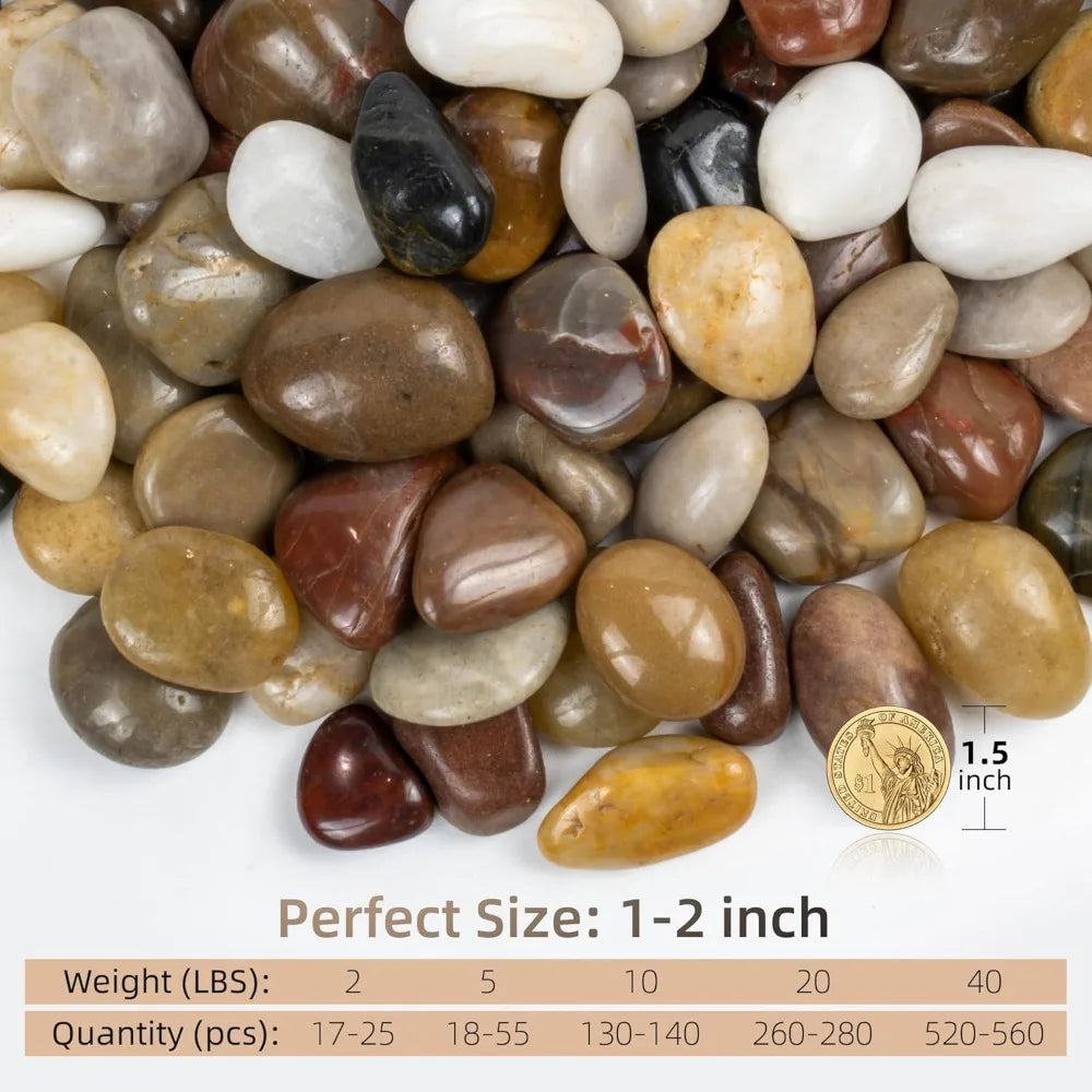 40lbs 1-2Inch Decorative Pebble for Landscaping, Aquarium, Vase Filler Fish Tank