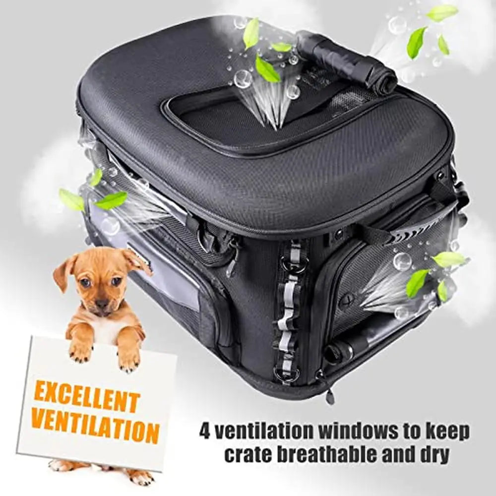 Motorcycle Pet Carrier Crate Bag Storage Rain cover Bowls Reflective Straps Safety Durable Portable