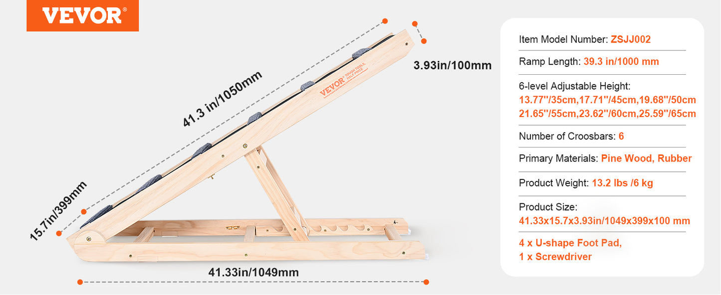 Dog Ramp Folding Ladder Anti-slip High Adjustable Wooden Removable Climbing Stairs Sofa Car Bed