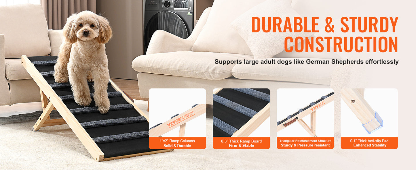 Dog Ramp Folding Ladder Anti-slip High Adjustable Wooden Removable Climbing Stairs Sofa Car Bed