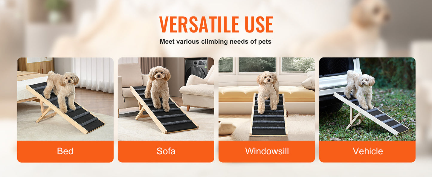 Dog Ramp Folding Ladder Anti-slip High Adjustable Wooden Removable Climbing Stairs Sofa Car Bed